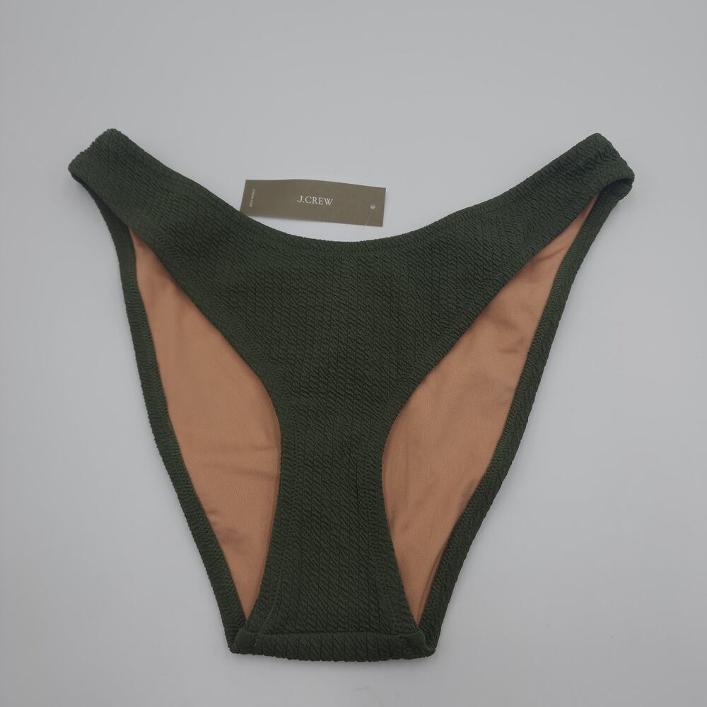 J. Crew Textured Curved-waist Cheeky Bikini Bottom in Green Size S